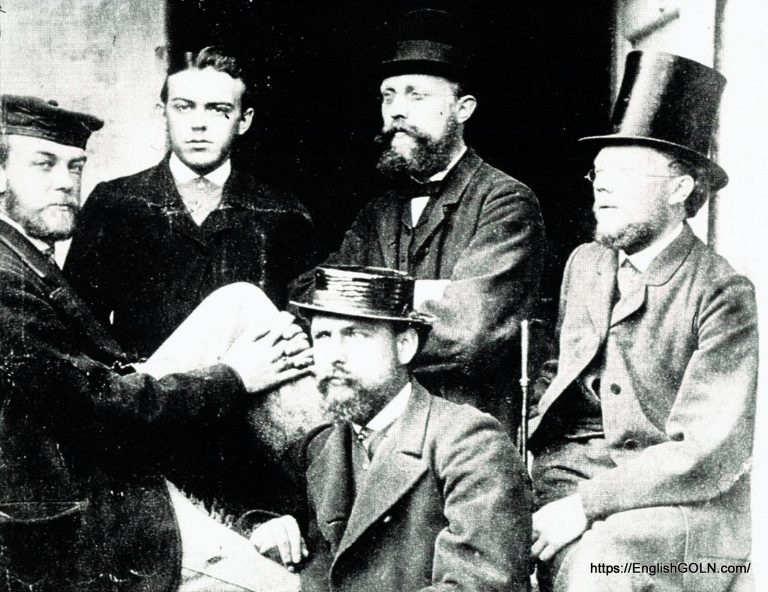 Ibsen (far left) with friends in Rome, ca. 1867
